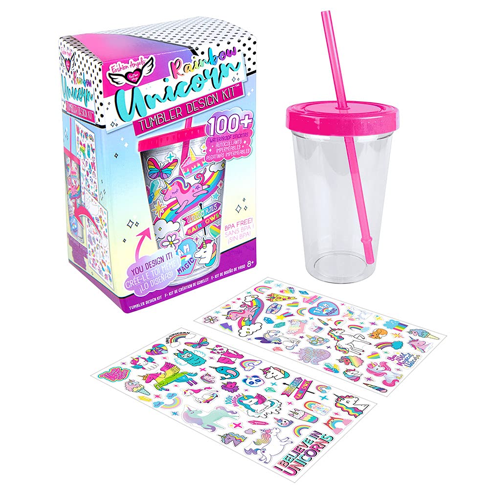 Fashion Angels Rainbow Unicorn Tumbler Design Kit - 100 Waterproof Stickers - BPA Free - Customizable - 16oz - Ages 8+ - Model 12634