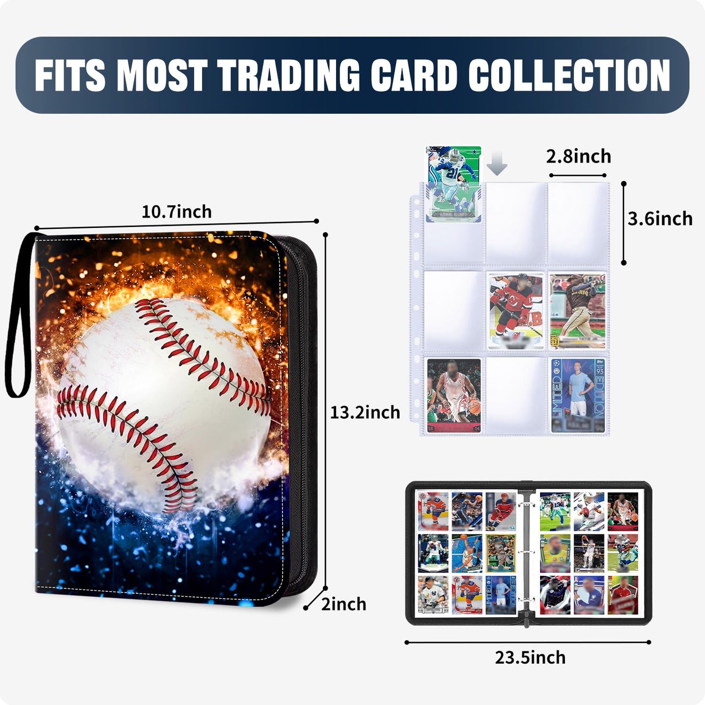 Hesplus 900 Pockets Baseball Card Binder, Baseball Trading Cards Display Case With Baseball Card Sleeves Card Holder Protectors