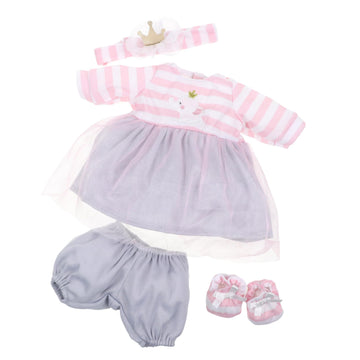 JC Toys Baby Doll Outfit - Pink Striped Dress with Tulle Skirt & Accessories - Fits 14"-16" Dolls - Model CLO30040G