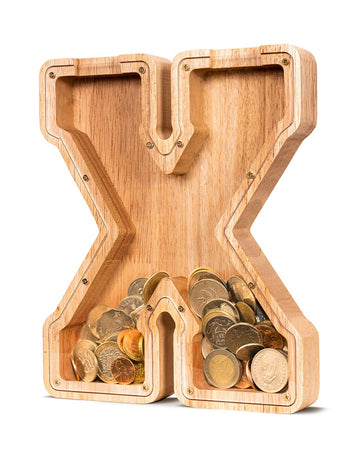 Summidate Wooden Letter Piggy Bank| Piggy Bank For Boys Girls Toddler| Alphabet X Money Bank| Coin Bank Birthday Gift For Kids|2024 Graduation Money Box (X)