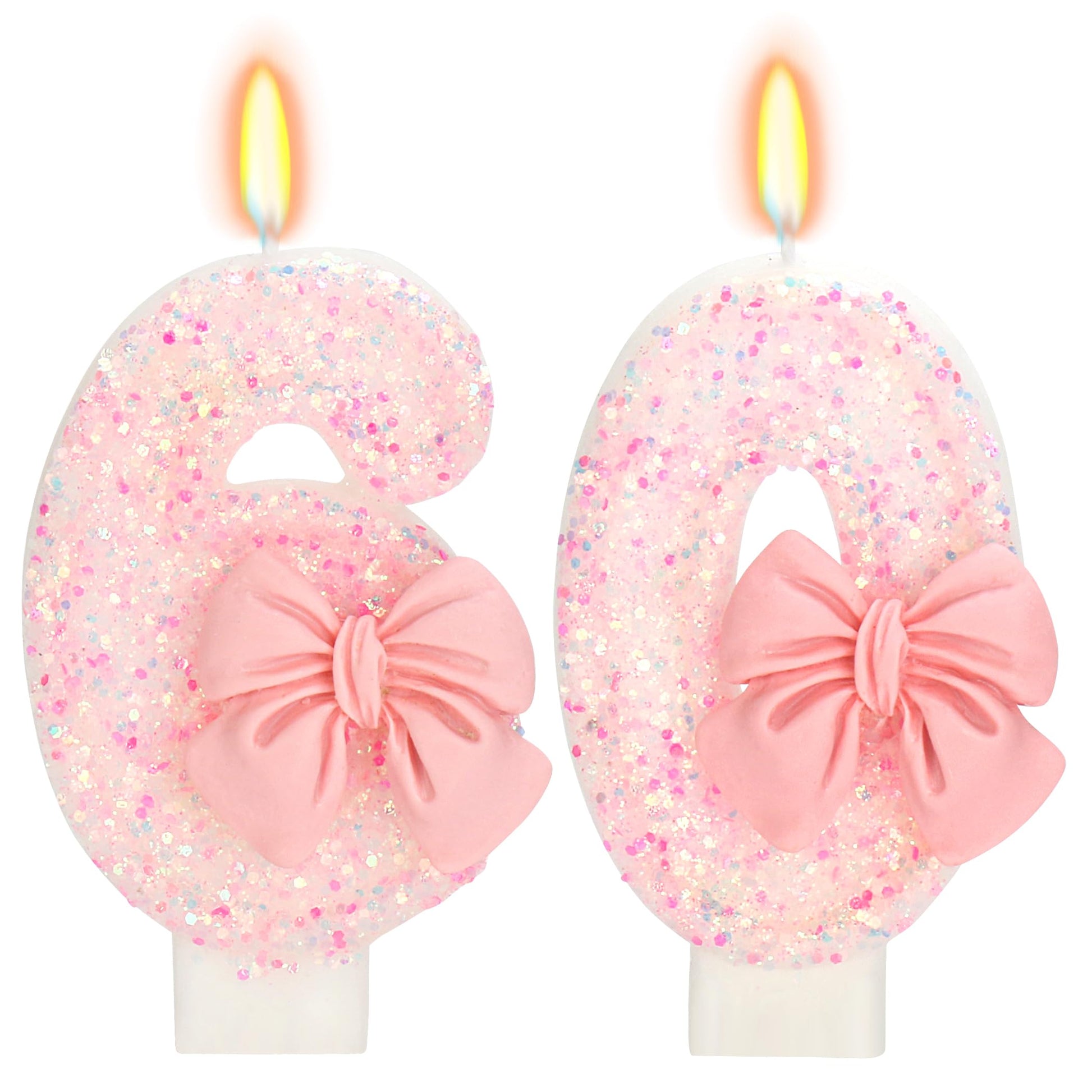 ElekFX 60th Birthday Candles for Cake, Pink Bow Number Cake Candles, 2.76 inch Number Happy Birthday Candle, Cake Topper Decorat