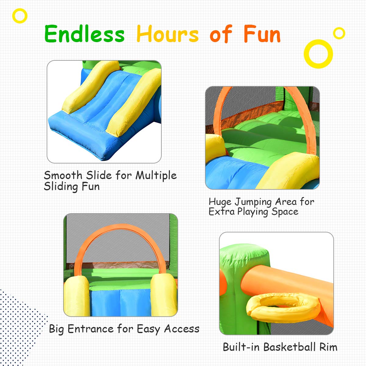Bountech Inflatable Bounce House, Bouncy House For Kids Indoor Outdoor Party With Jumping Area, Including Oxford Carry Bag, Repair Kit, Small Castle Bounce House For Toddlers Gift