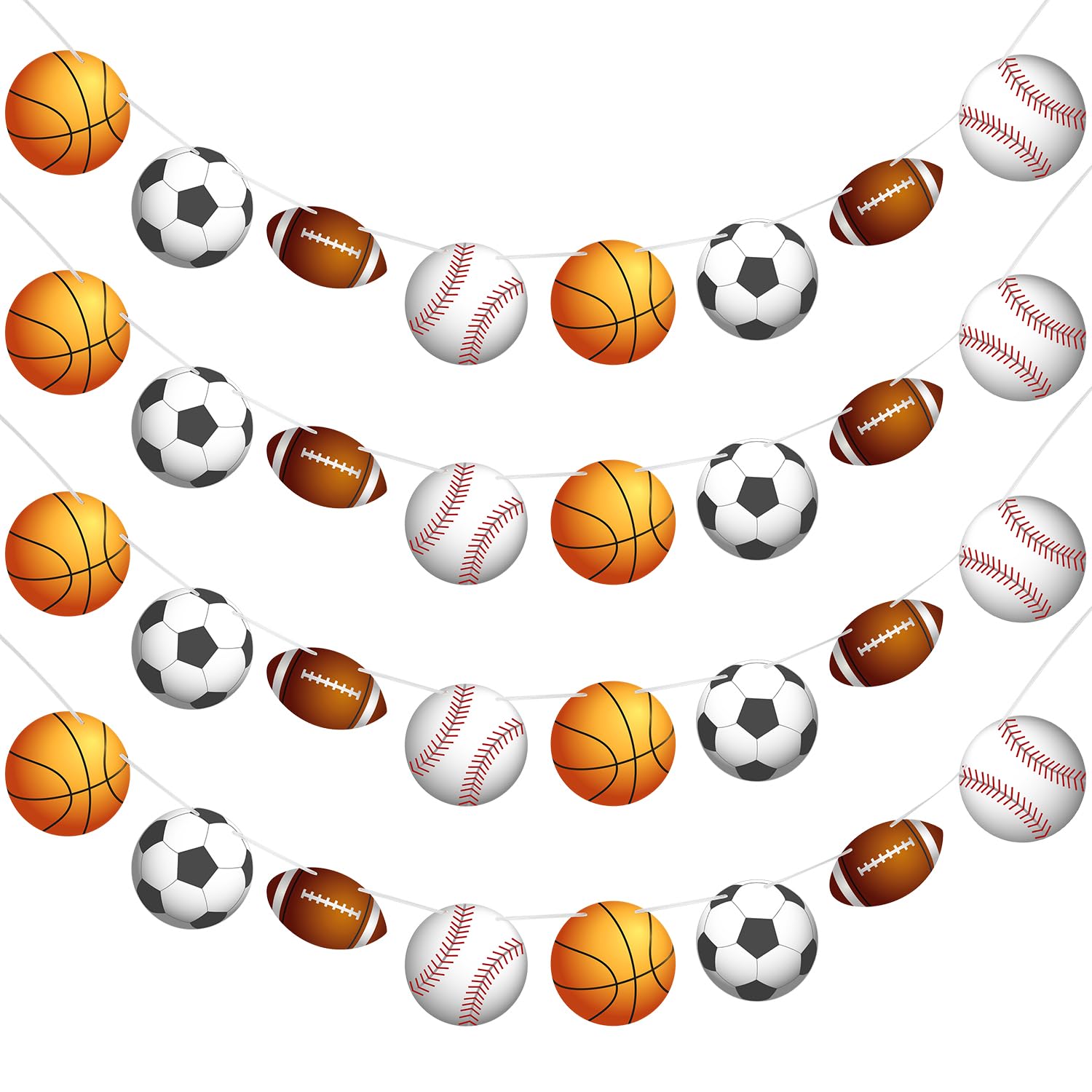 Outus 4 Pcs Sports Theme Banner 78 Inch Basketball Football Baseball Soccer Bunting Hanging Paper Garland for Birthday Baby Show