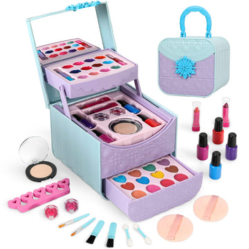 Merabufa Kids Makeup Kit For Girls 4 5 6 7 8-12Years Old ,45 Pcs Kids Real Makeup Set Washable Makeup Toys Birthday Hallowen For