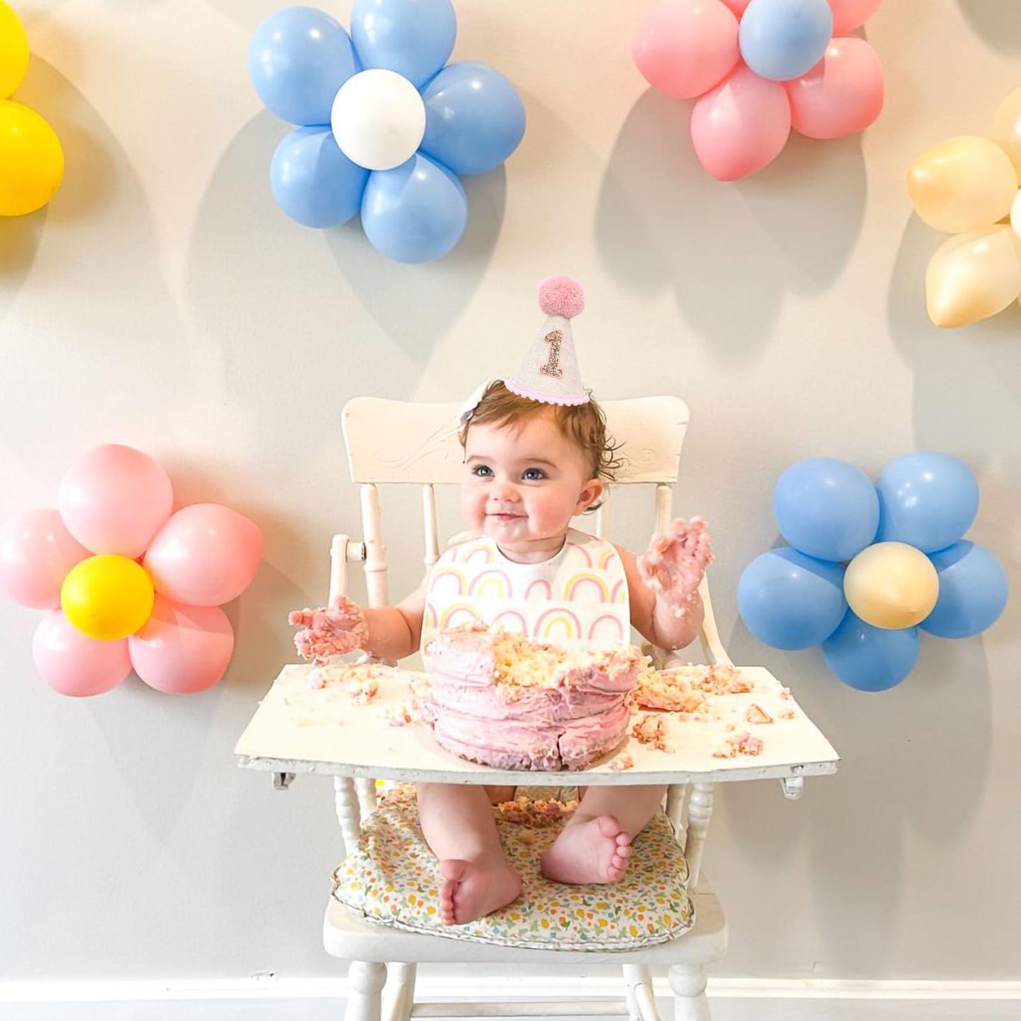 Ereniko Boho 1st Birthday Hat Decorations for Baby Girls Boys Handmade Natural Outfit First Birthday Party Hat Pink