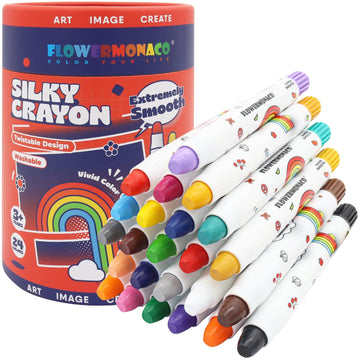 Lebze Washable Jumbo Crayons for Toddlers, 24 Colors Non Toxic Twistable Kokonuzz Silky Crayons Set, Large Baby Crayons Kids, Gi