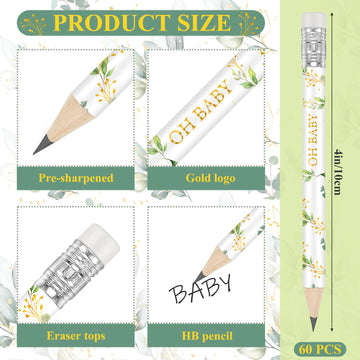 Tinlade 60 Pcs Sage Green Baby Shower Golf Pencils With Erasers Small Kids Sharpened Mini Pencils For School In Bloom Baby Shower Supplies