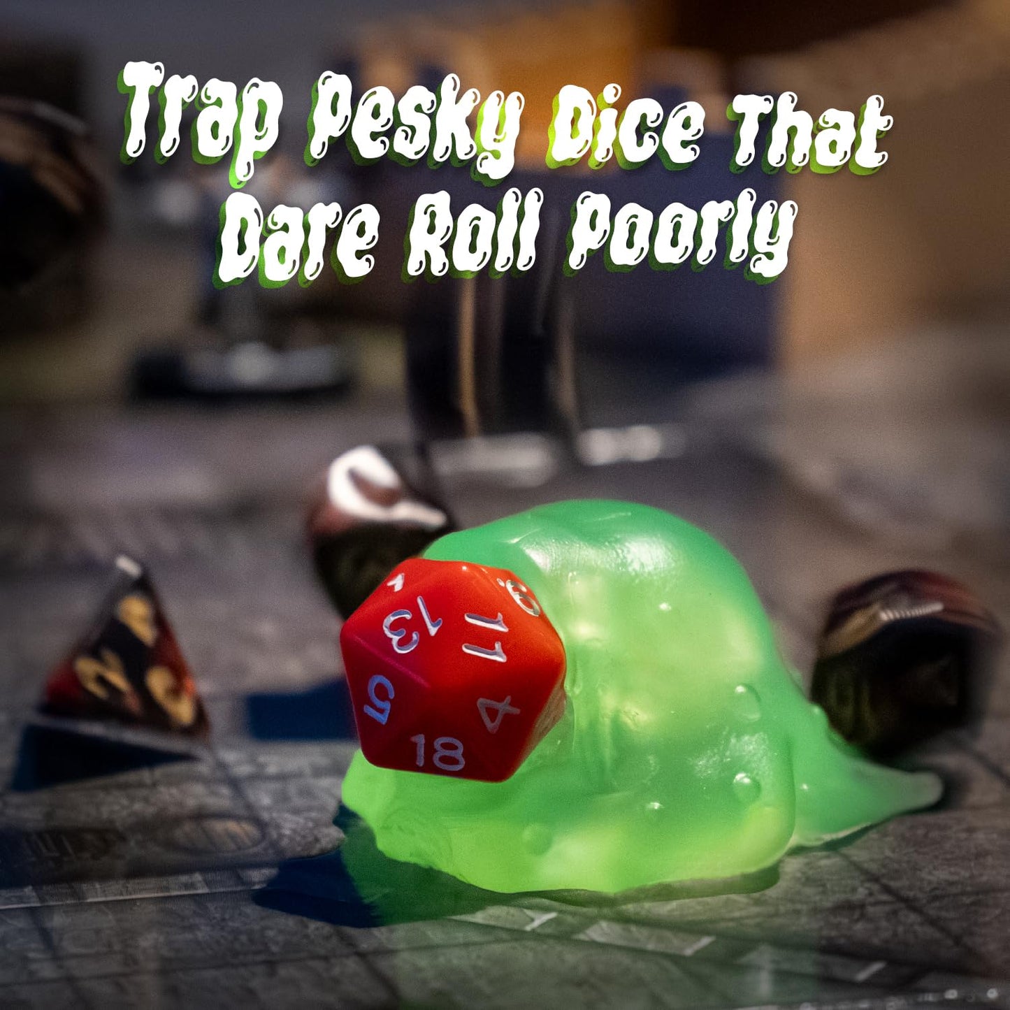 Galdor's Guild Slime Monster Gelatinous Cube Dice Jail - Light Green TPR Miniature Accessory for DnD & TTRPG with Free Die