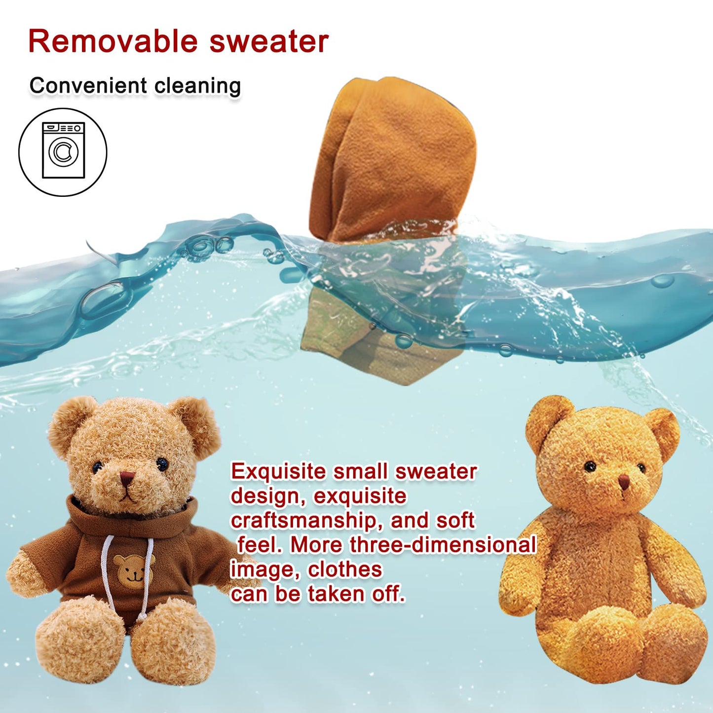 Aucooma Teddy Bear Stuffed Animal Cute Brown Hoodie Bear Plush Toys Gifts For Kids 11.8 Inches