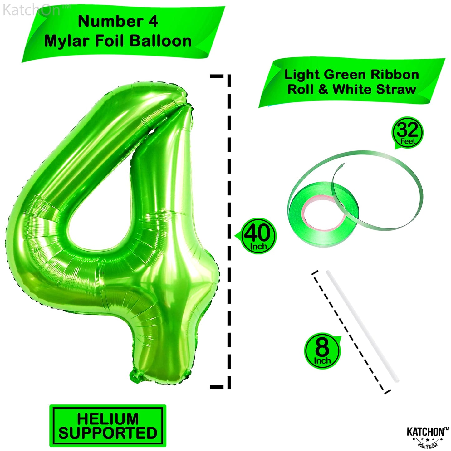 Katchon, Light Green Number 4 Balloons - 40 Inch | Green 4 Balloon Number For Grave Digger Birthday Party Supplies | Lime Green 4 Year Old Balloon For Dinosaur Birthday Decorations 4 Year Old Boy