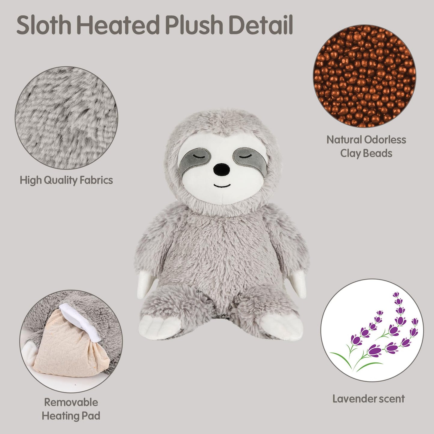 Finebee Sloth Heated Stuffed Animals, Microwavable Stuffed Animals For Cramps & Pain, Lavender Scented Weighted Sloth Plush Gift