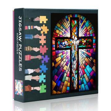 Stained Glass Puzzle Cross Puzzles For Adults 1000 Pieces, Christian Difficult Challenging Puzzles For Adults, Jigsaw Puzzles Wi