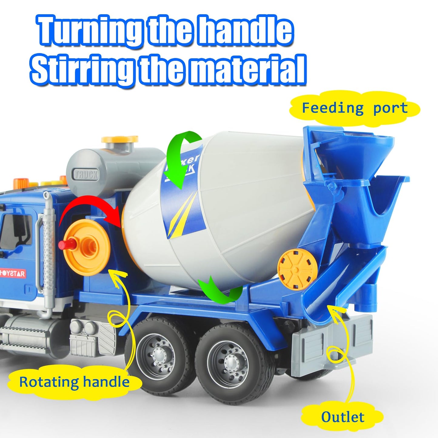 ANJARU Big Cement Mixer Truck Toys Engineering car Lights Sounds,Friction Powered Push car,Go Construction Vehicles Toddlers Boy