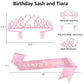 21St Birthday Decorations Pink, Happy Birthday Balloon, Foil Curtains, Table Runner, Cake Topper, Birthday Sash And Princess Cro