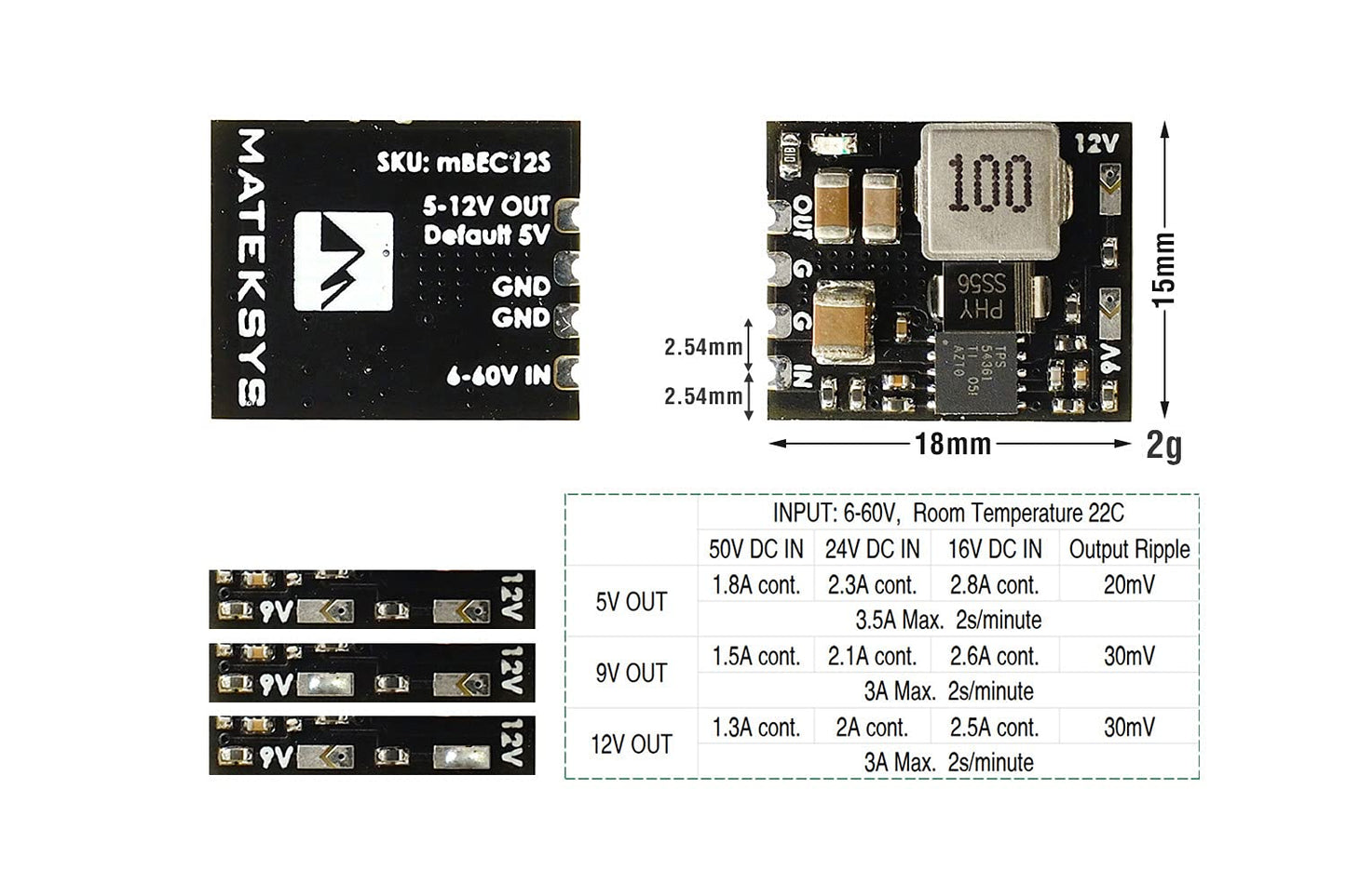 (1Pc) Matek Micro Bec 6-60V To 5V/9V/12V Adjustable Step-Down Voltage Regulator For 5/6/7 Inch 210Mm 250Mm Up To 12S Carbon Fibe