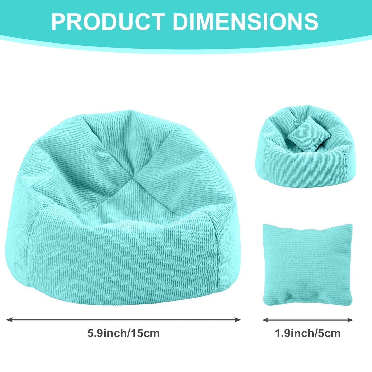 Doll Car Seat Compatible with Labubu  Handmade Bean Bag Chair for 15-17cm Doll  Anti-Slip Bottom  Cute Doll Accessories for Display  Fans&Collectors Gifts  Durable Corduroy Fabric (Lake Green)