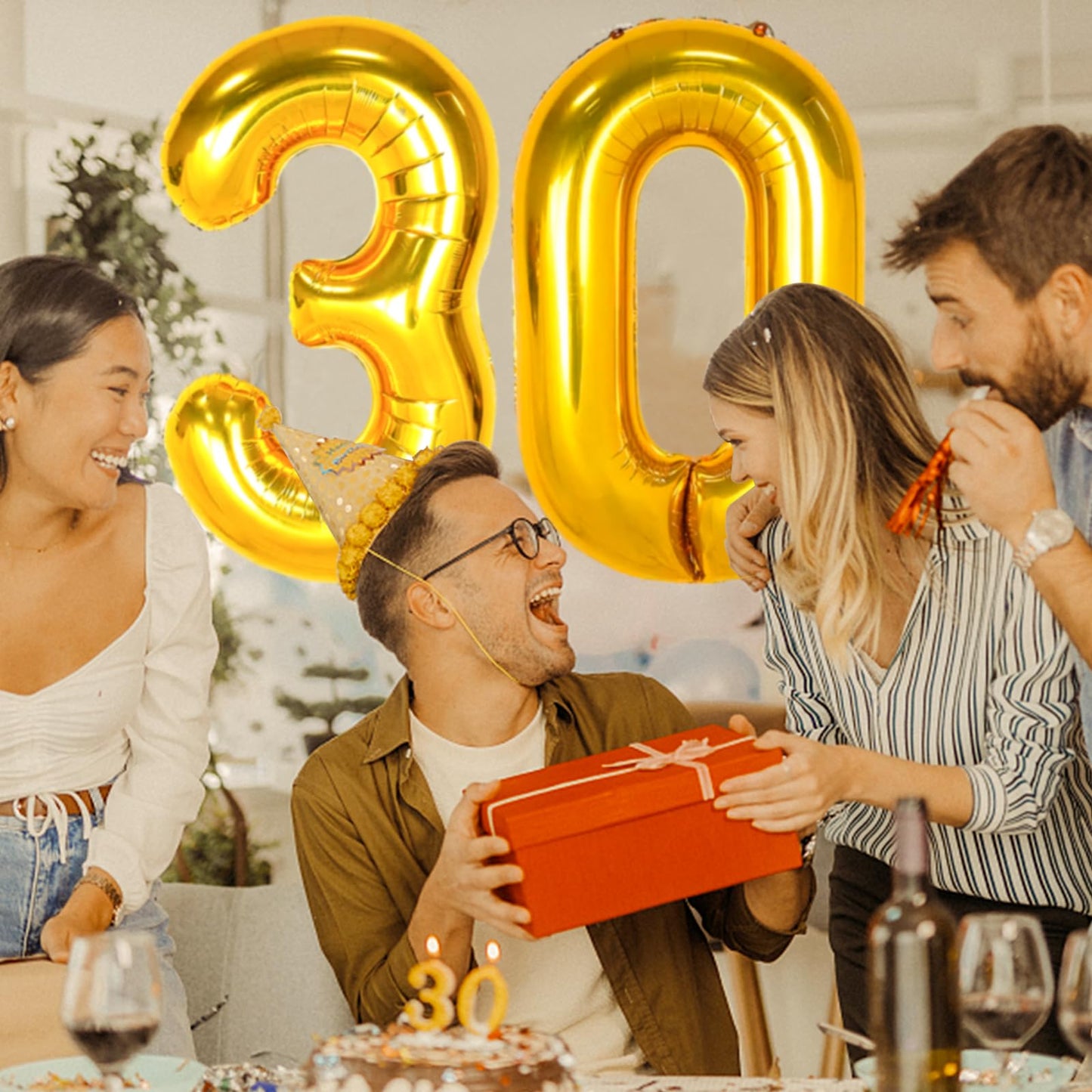 Large Gold 30 Balloon Number, 42 Inch 30Th Birthday Decorations, Foil Mylar Big Helium Numbers Balloons For Birthday Anniversary
