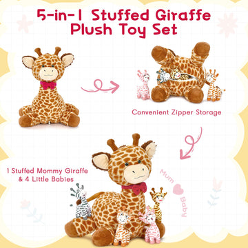 Tezituor Giraffe Stuffed Animal With 4 Babies,19.7'' Giant Giraffe Plush Soft Toy Cute Baby Giraffe Plushies Valentines Gifts Fo