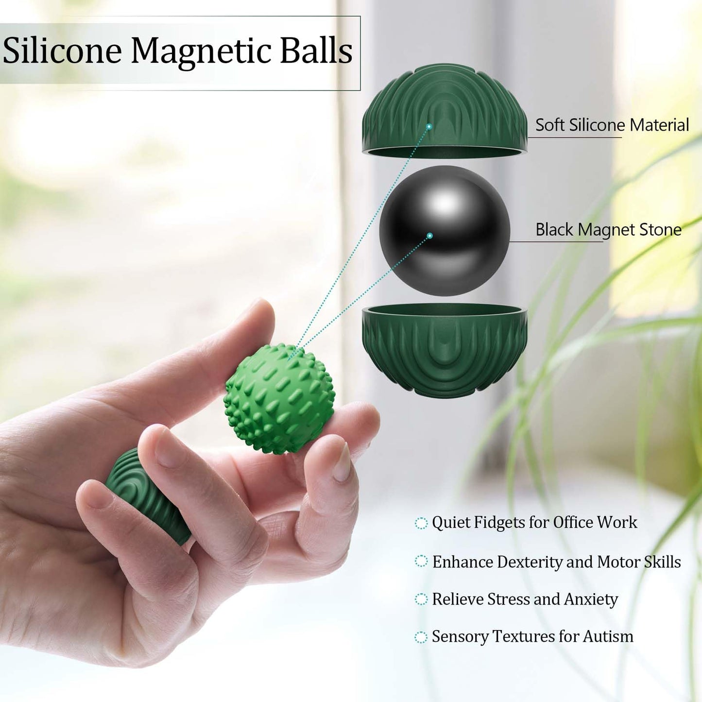 Silicone Magnetic Balls Fidget Toys for Adults & Teens,8PCS Stress Relief Sensory Toys for Autism ADHD Anxiety,Fun Textures Gadg