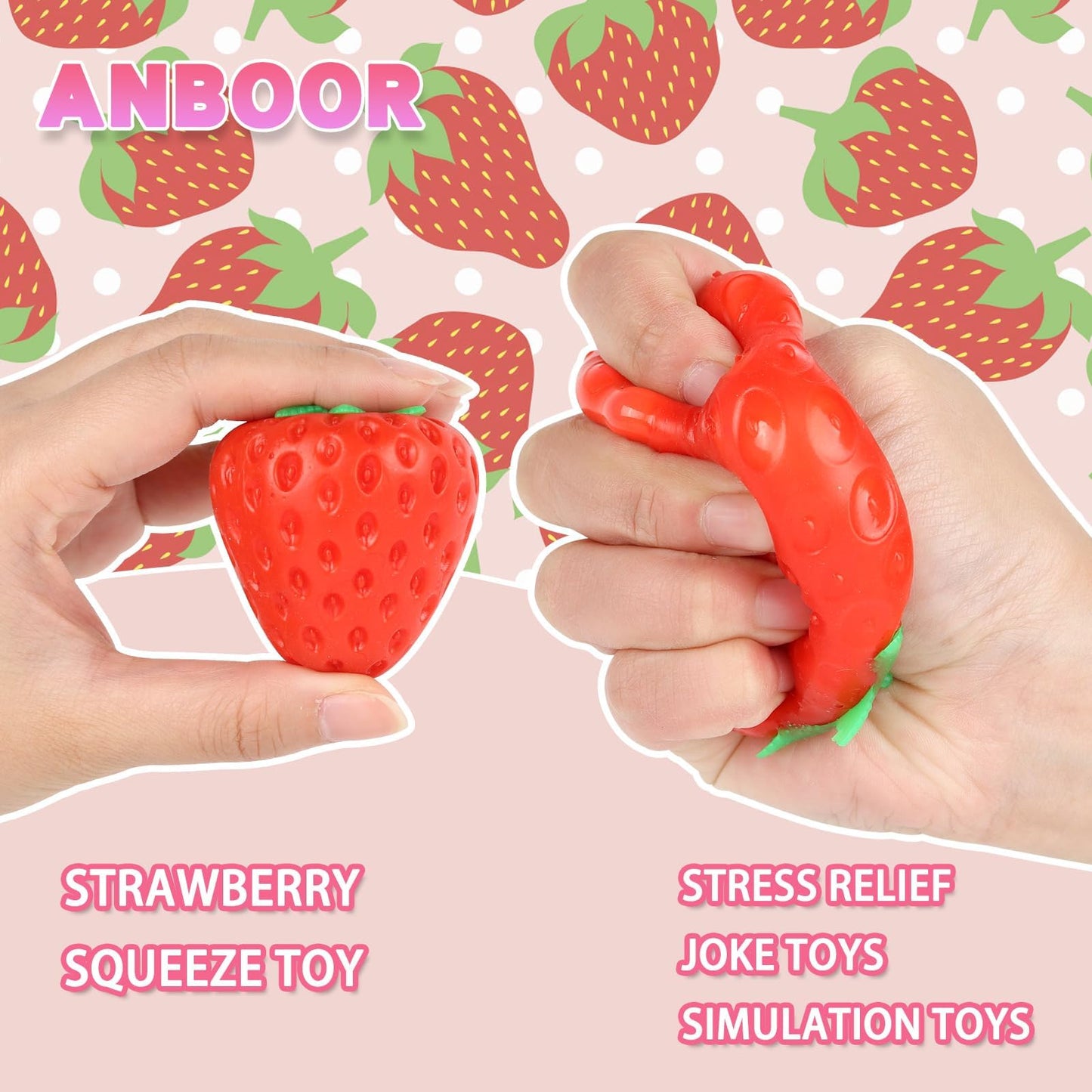 Anboor Strawberry Squishies Toy Simulation Strawberry Stress Balls Fruit Sensory Toys For Anxiety Relief