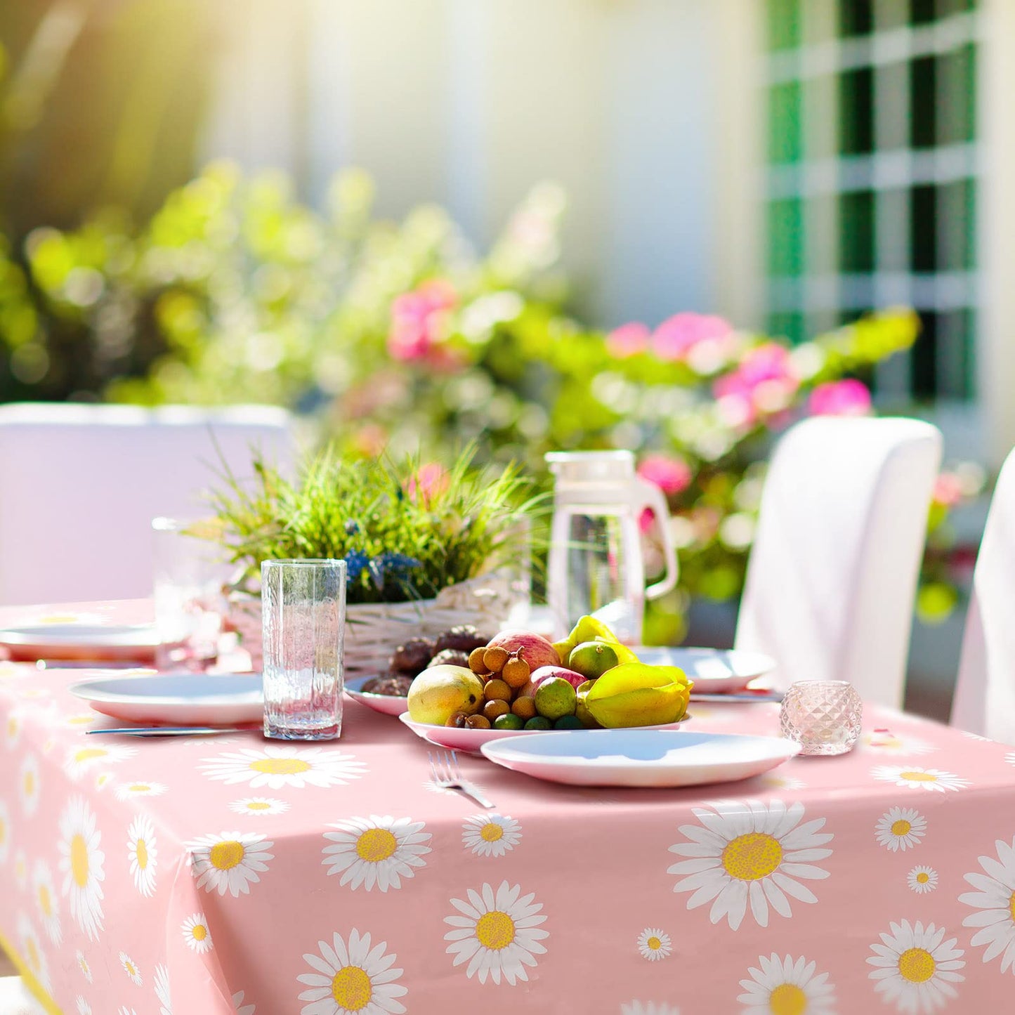 Frienda 3 Pack Plastic Tablecloths - Table Covers for Parties, 86.61 x 51.18 Inch, Waterproof Square and Rectangle Shapes (Daisy