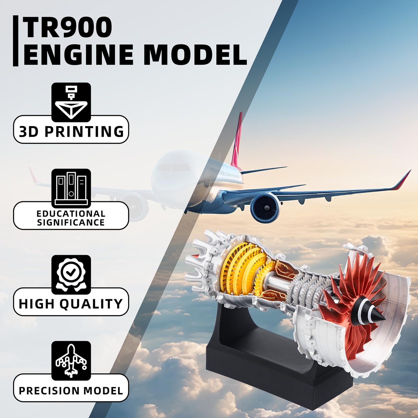 TR900 Turbofan Engine Model Aircraft Engine Kit Turbojet Engine Model mature-themed Gift Mechanical Science Education Toy As Shown