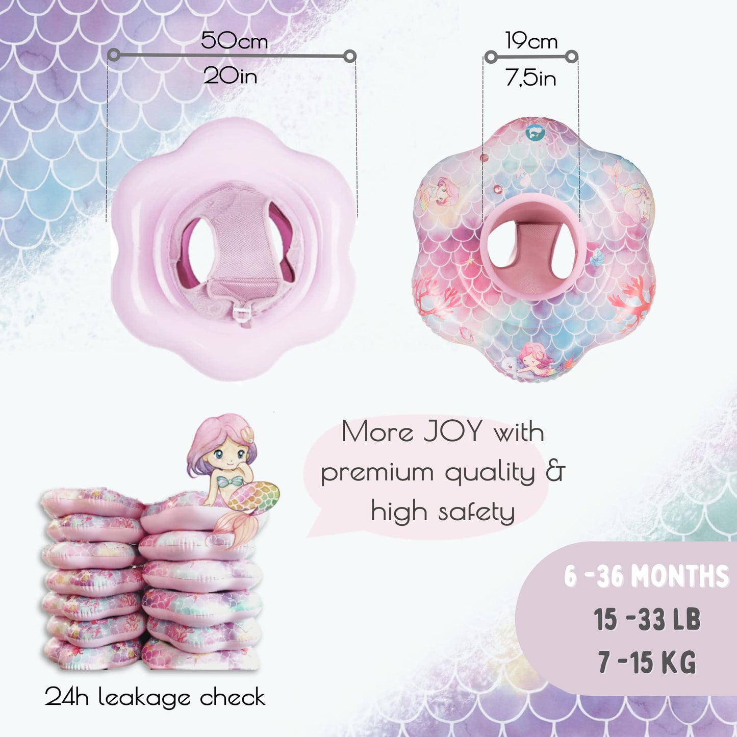 Edwekin Baby Float,Mermaid Theme Inflatable Baby Pool Float,Swimming Pool Accessories For Age Of 3-36 Month