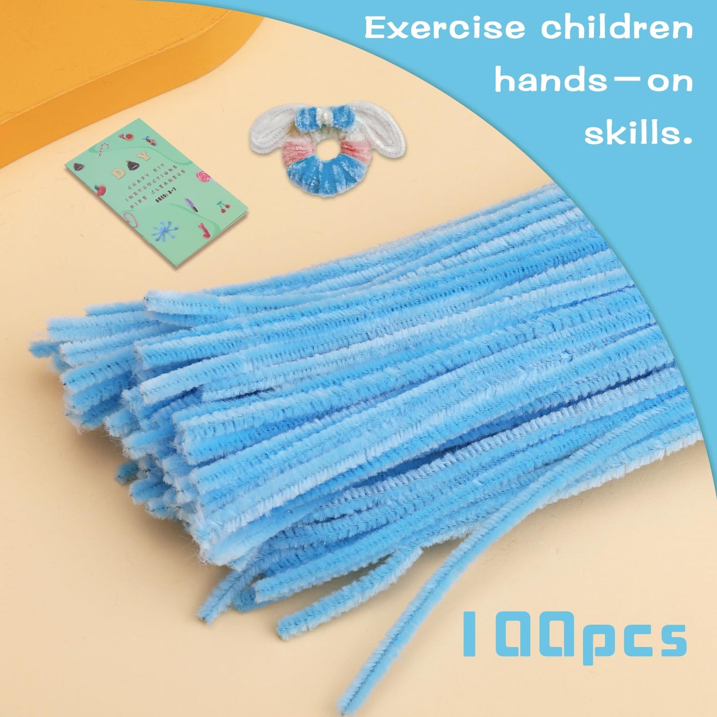 Giwrmu 100 Pieces Pipe Cleaners Chenille Stem, Light Blue Pipe Cleaners Craft, Fuzzy Sticks Craft Supplies, Colored Pipe Cleaner