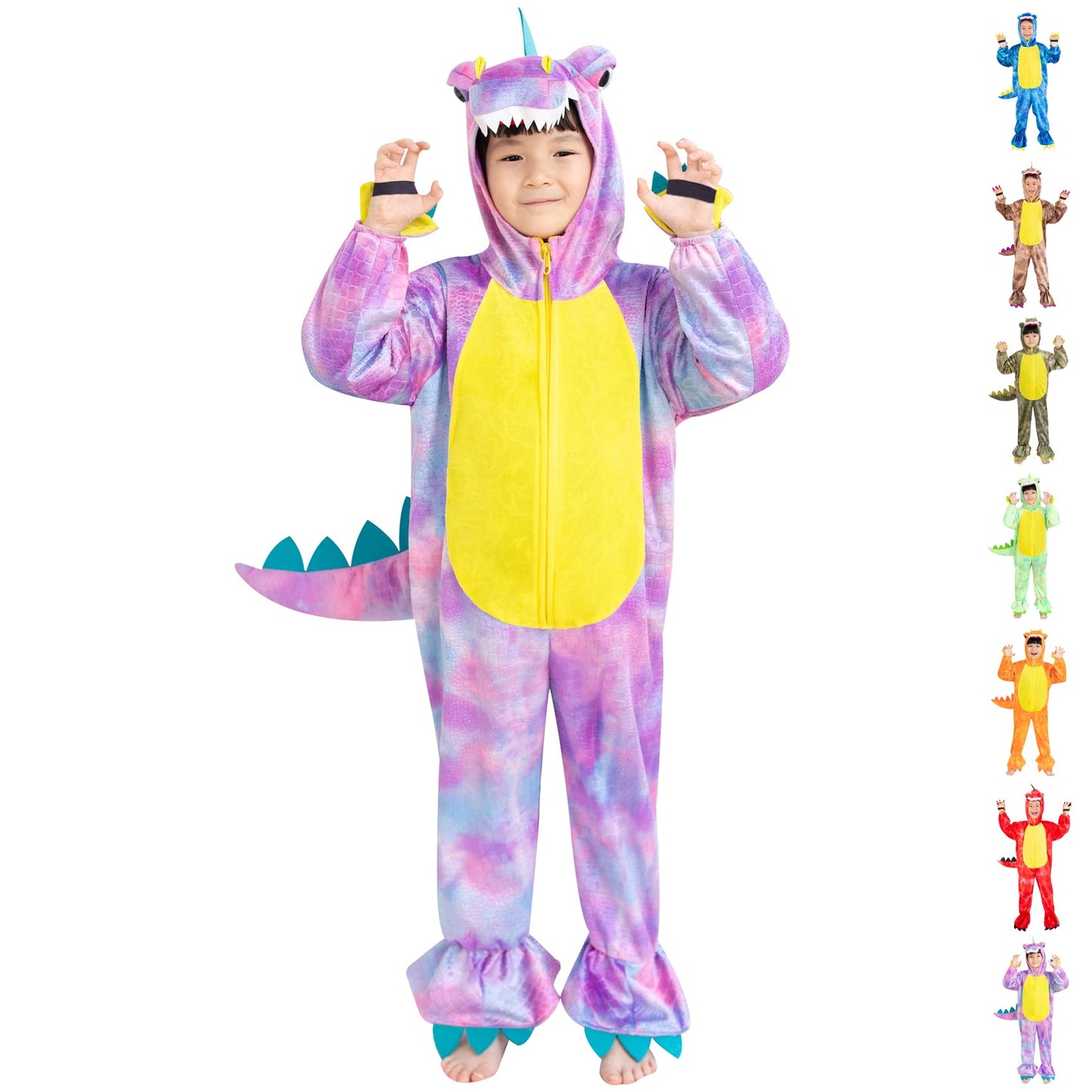 Dearsun Child'S T-Rex Dinosaur Costume Dinosaur Costume For Kids Fancy Dress Costume Hooded Romper Jumpsuit (Xs/90, Purple)