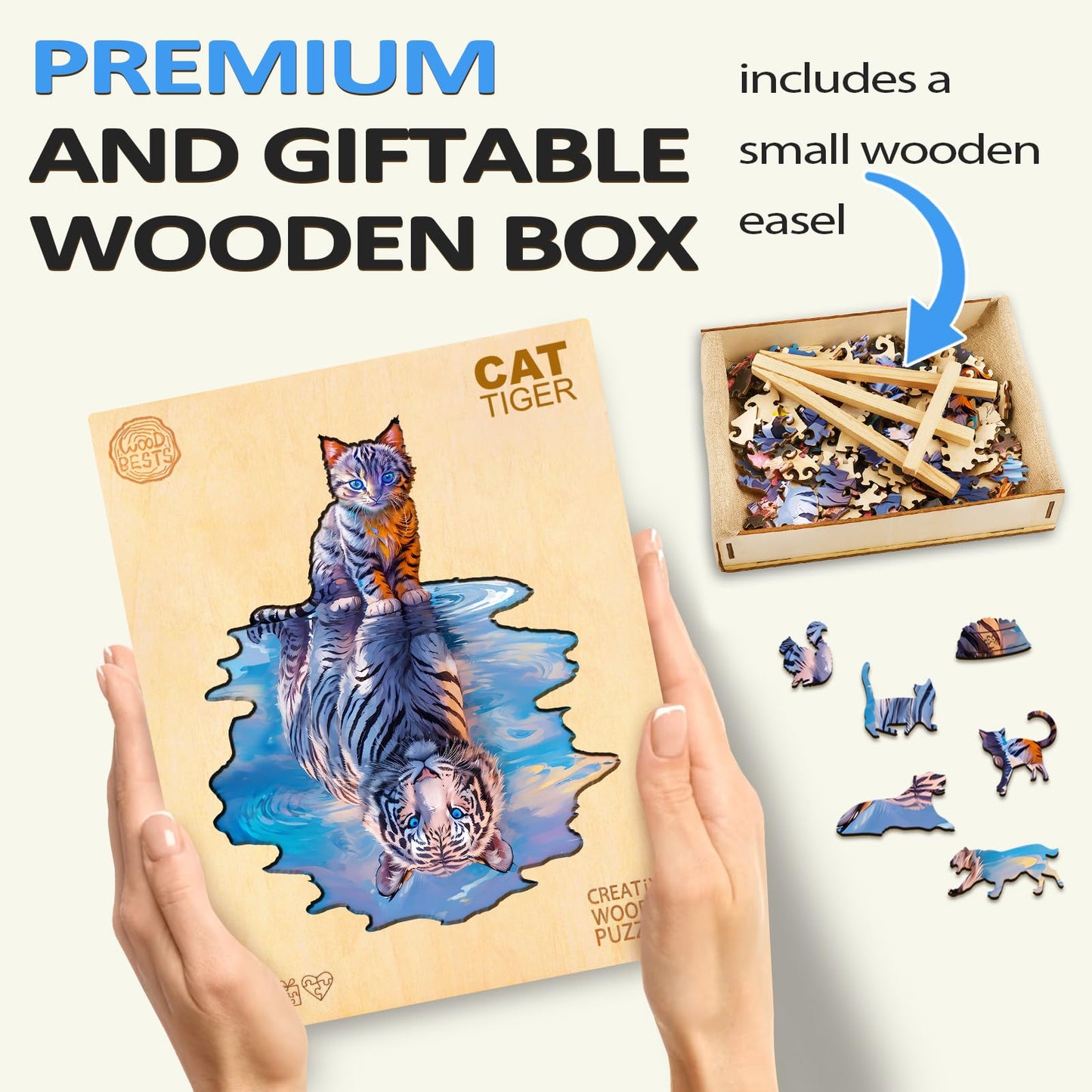 Wudhank Wooden Puzzles for mature-themed  Cat Tiger Wooden Jigsaw Puzzles  Unique Shape Wooden Jigsaw Puzzle  Best Gift for Family Game (S-8.4 * 6.8in-95pcs)