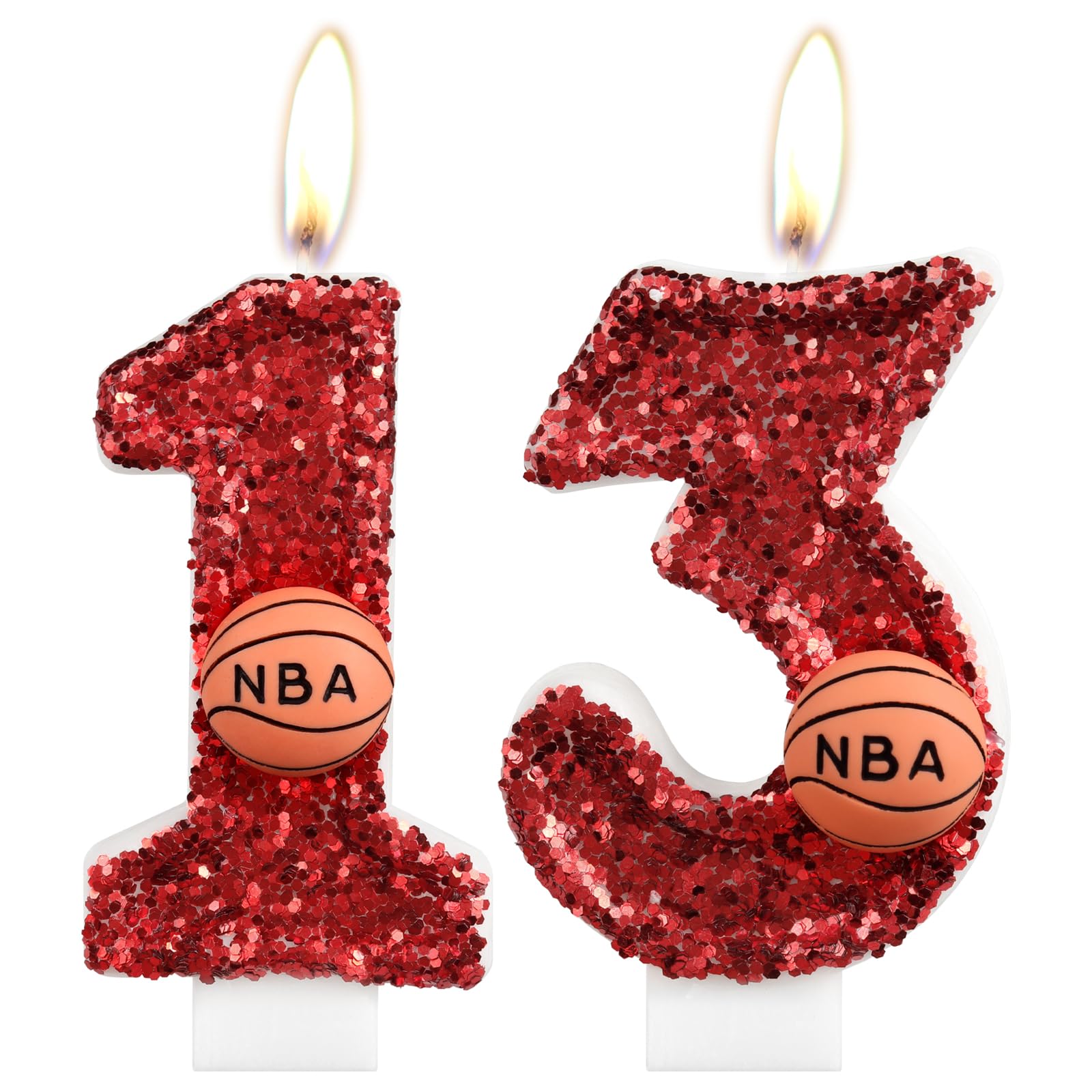 iNINGER Birthday Candle Number 13 Red NBA Birthday Cake Candle with Red Basketball Birthday Candle 13th,Birthday Party Kids Adul