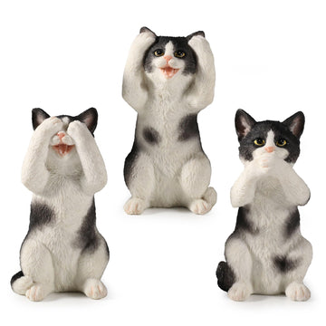 Veronese Design 3 3/4 Inch Black And White Kittens Hear Speak See No Evil Resin Figurine Miniature