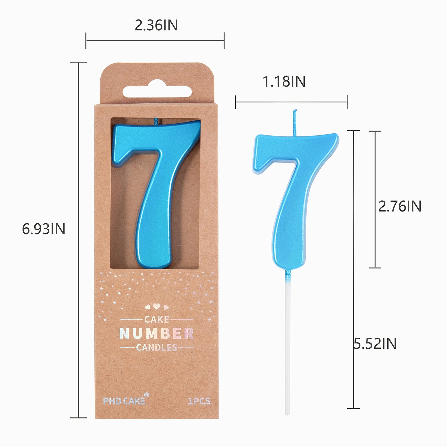 PHD CAKE 2.76 Inch Modern Blue 7 Number Birthday Candles, Blue Number Candles, Cake Number Candles, Party Celebration