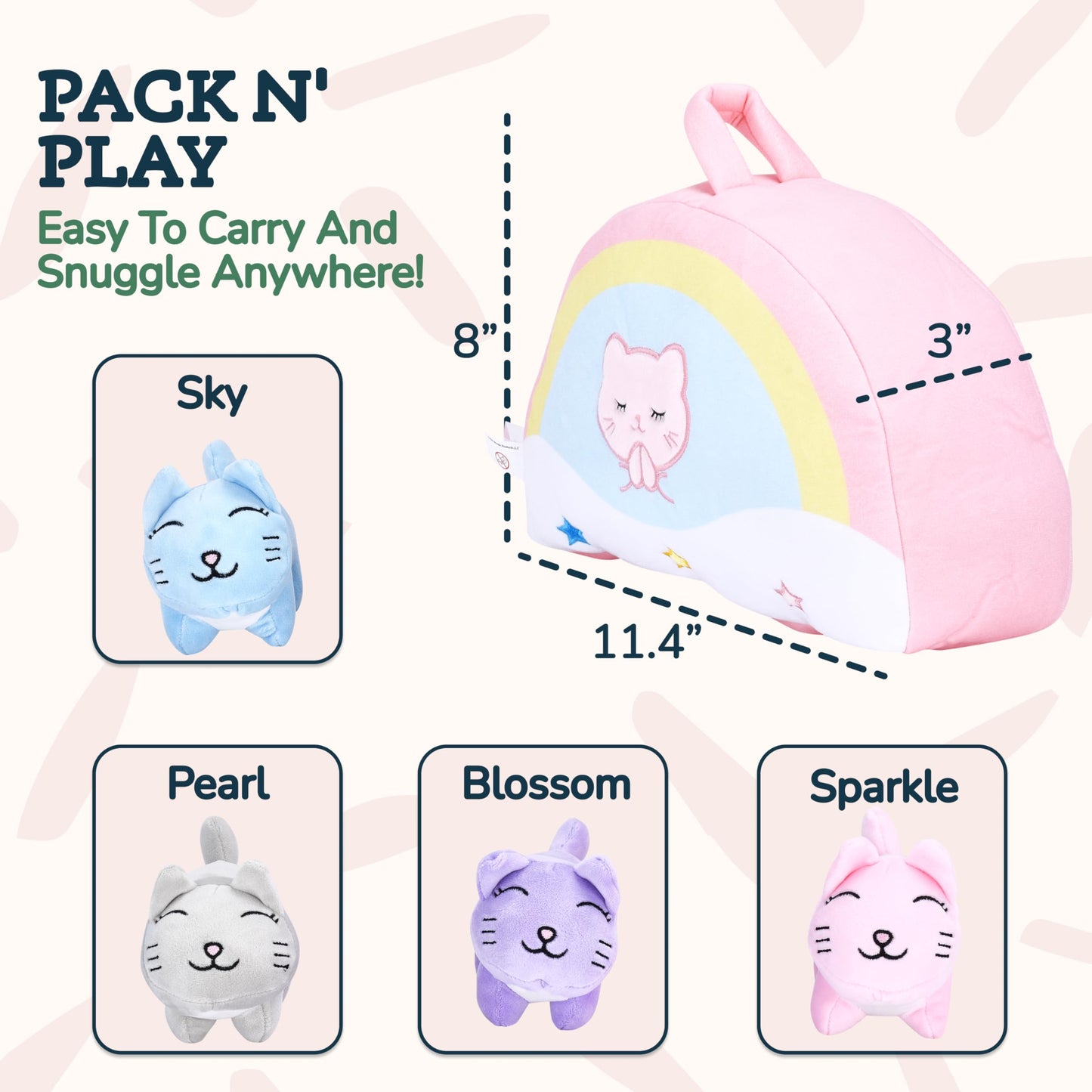 PixieCrush Set of 5 Mini Cat Stuffed - Plush Kittens with Rainbow Bag - Baby Kitten Stuffed Toys - Soft Kitty Toys - Ideal for D