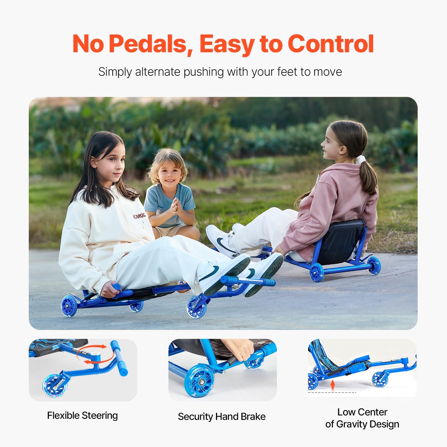 Vevor Ride On Scooter, Load Capacity Of 198 Lbs, Swing Side-To-Side For Amazing Ride Powered By Zig-Zag Motion, Ride On Drifting