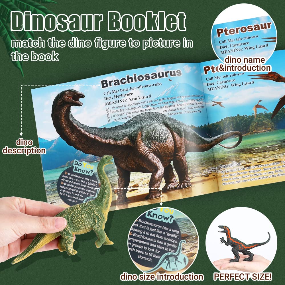 Oenux Dinosaur Toys For Kids 3-5,12Pcs Realistic Jurassic Dinosaur Figures Playset W/ Educational Booklet, Toddler Plastic Dinasour Including T-Rex, Triceratops, Dino Learning Toy For Boy Girl Age 4-7