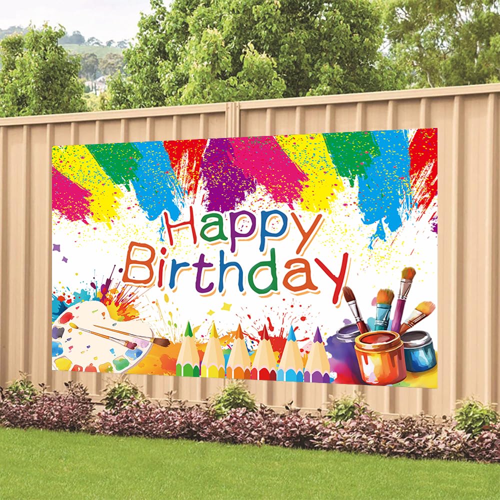 Yilzo Art Painting Backdrop - Happy Birthday Banner, 70.8 x 47.2 Inch, Graffiti Photography Background for Artist Theme Party