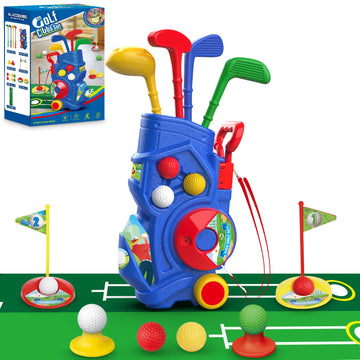 Letapapa Toddler Golf Set, Kids Golf Clubs With Putting Mat, Toys For Boys 3 4 5+ Years Old, Sports Golf Toys With 4 Clubs, 8 Balls, 2 Practice Holes, Shoulder Strap, 20 Pcs, Blue (Le-W-Golf-Boy)