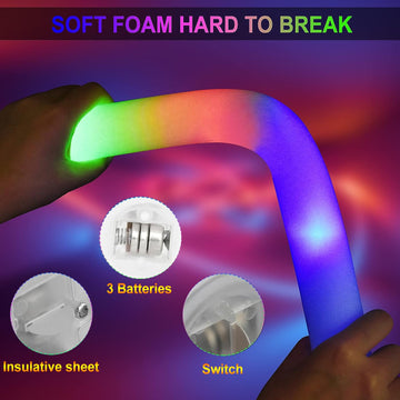Lifbetter 30 Pcs Foam Glow Sticks Bulk,Led Glow Sticks With 3 Modes Colorful Flashing,Long Life Battery Glow In The Dark Party Supplies For Weddings,Parties,Festivals,Raves,Concerts,Sporting Events