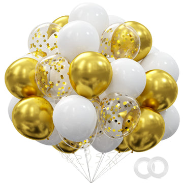 62Pcs Gold White Balloons Kit - 12 Inches Gold White Confetti Party Decoration Balloons For Graduation Baby Shower Birthday Wedding Party Decorations Supplies