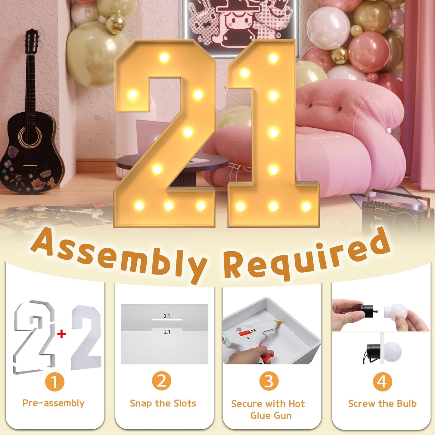 Imprsv 3Ft Light Up Numbers, Marquee Numbers 21St Birthday Decorations For Her Him, Large Light Up Numbers 21St Birthday Women F