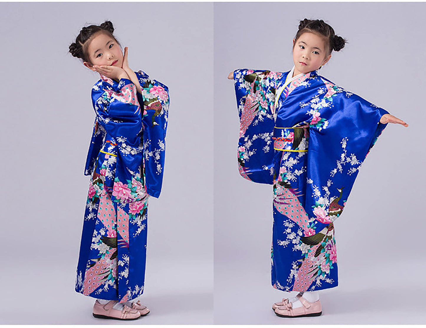 Crfasibe Japanese Women'S Kimono Robe Anime Cosplay Costumes For Girls Party Fancy Dress Set Royal Blue 150Cm