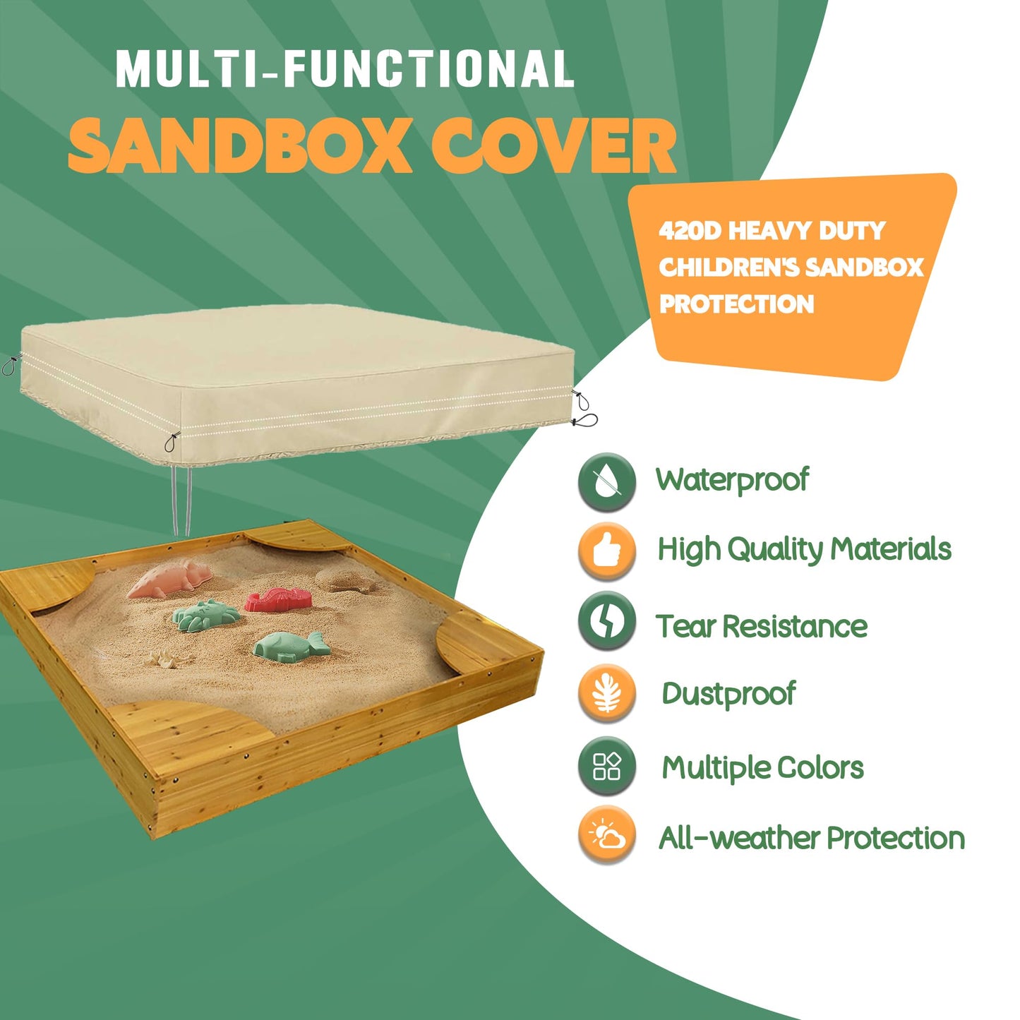 Dustyprote Sandbox Cover, 420D Heavy Duty Children'S Sandbox Protection, Sand Coxes For Kids Outdoor With Lid-72In, Square Sandb
