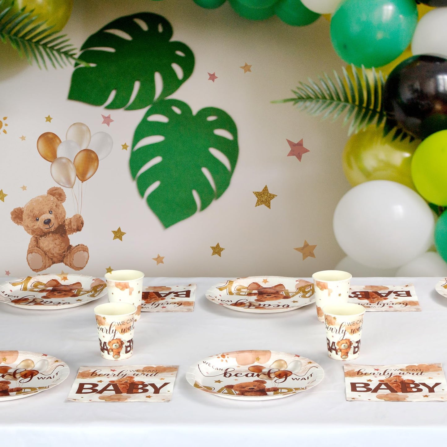 Hushee 200 Pcs Brown Bear Baby Shower Paper Plates Napkins Cups Baby Shower Party Supplies Tableware Set Brown Bear Disposable C