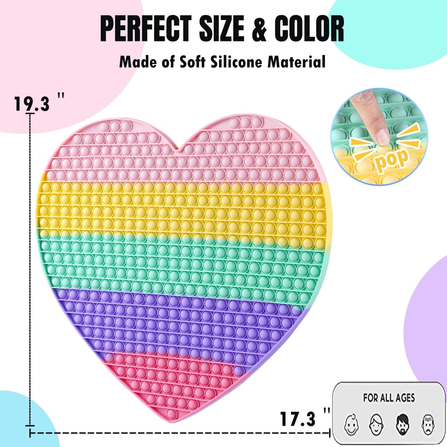 Large Heart Fidget Toys,19.3 Inch Giant Big Sensory Fidgets Jumbo Push Bubble Squeeze Toy For Autism Anxiety Stress Relief Huge Classroom Tool Gifts For Kids Toddlers Girl Boy Adults