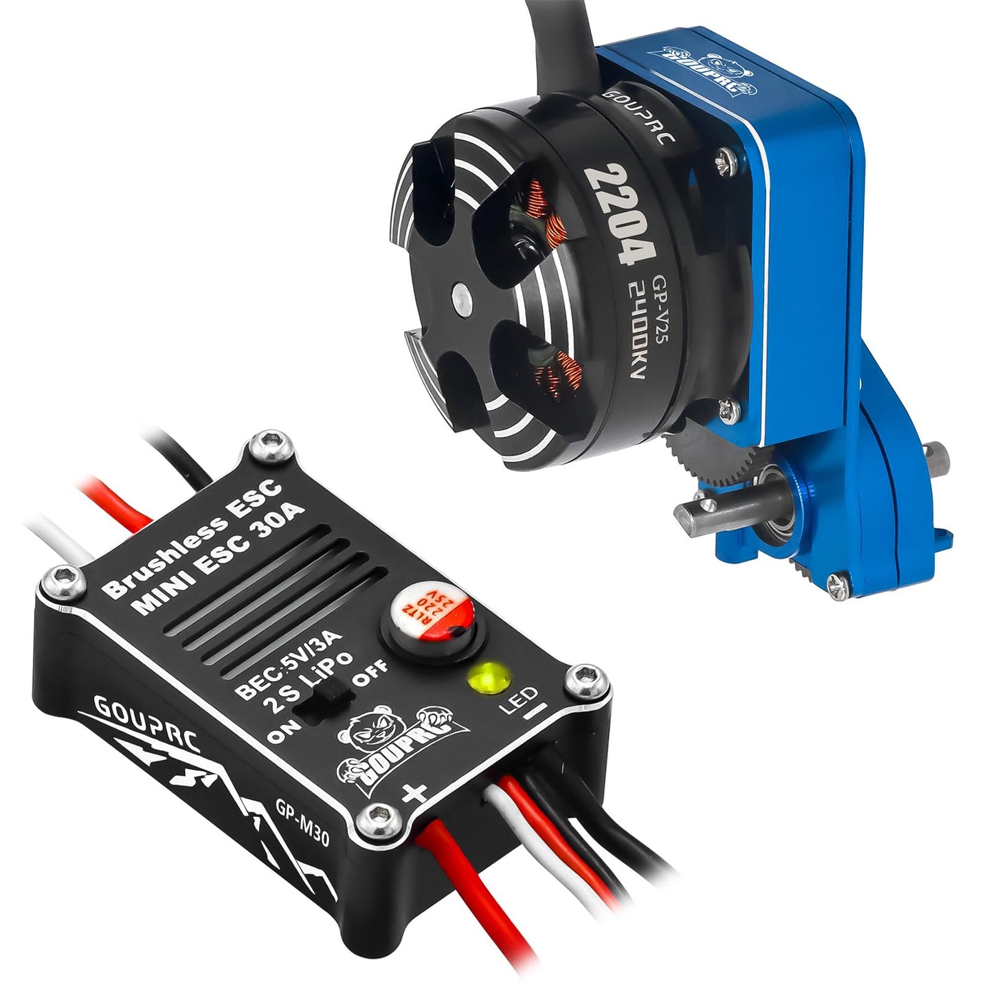GOUPRC 2204 2400KV Brushless Outrunner Motor with Transmission & 30A Brushless Esc for SCX24 RC Crawler Axial 1/24 RC Car Truck