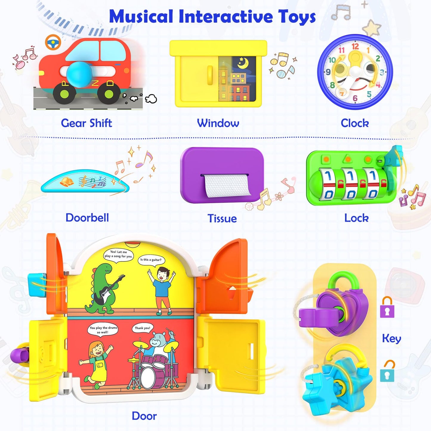 Montessori Toys For 1-2 Year Old Boy Girl, 15-In-1 Musical Busy Board, Birthday Gifts For 1 Year Old Boy, Educational Toy For 1+ Year Old Developmental, Learning Toddler Toy Age 1-2