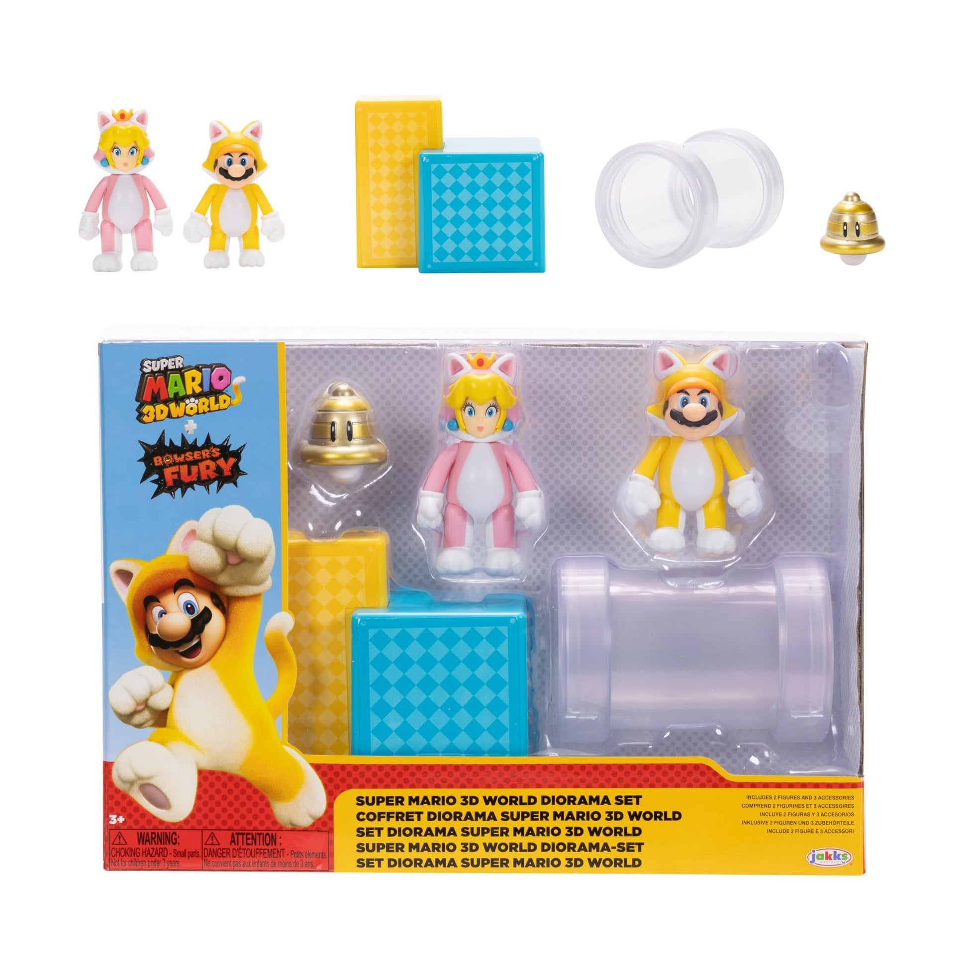 Super Mario Nintendo 2.5' Action Figures 3D World Diorama Includes Cat Mario And Cat Peach