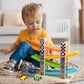 Wood City Toddler Toys for 3 4 5 Years Old, Wooden Car Ramp Racer Toy Vehicle Set with 4 Mini Cars & Race Tracks, Montessori Toy