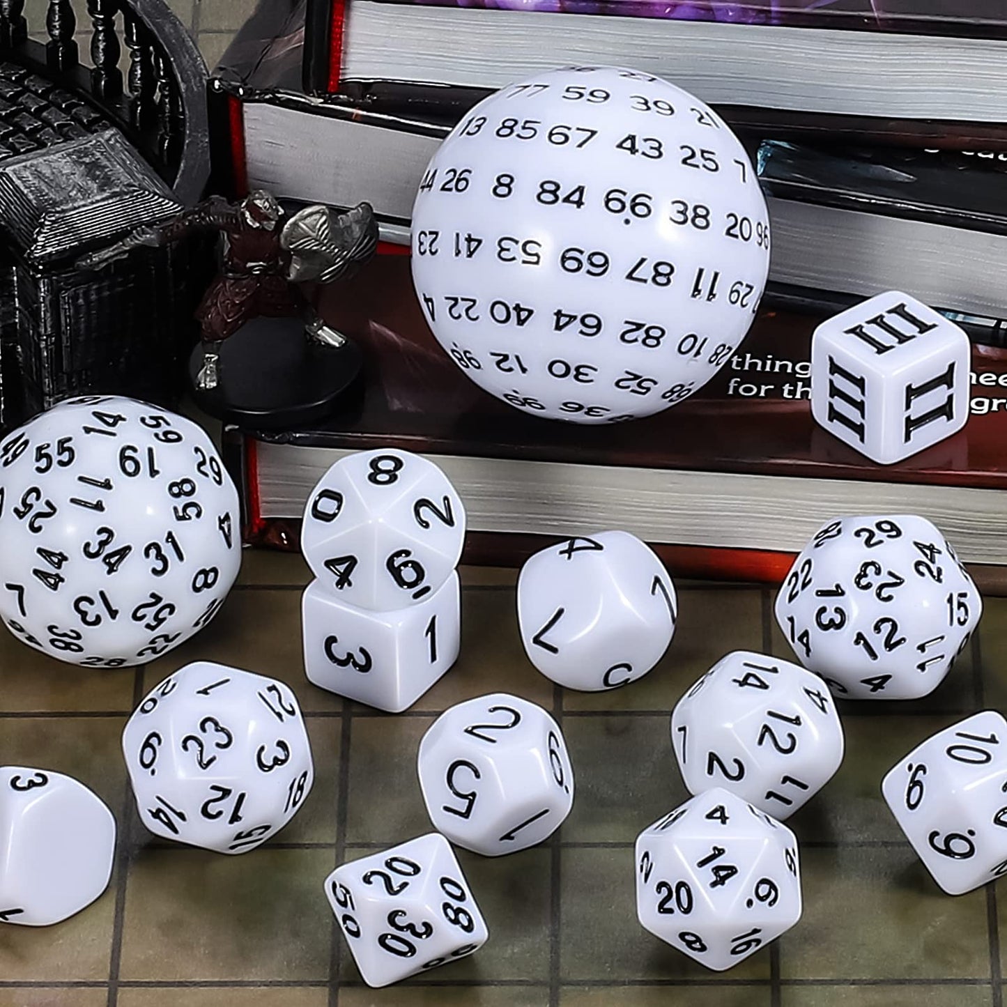 CiaraQ DND Polyhedral Dice Set (15pcs) D4-D100 Game Dice with Dice Bag for Dungeons and Dragons Role Playing Table Games (White